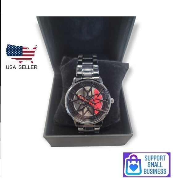 Car Wheel Rim Design Watch Stainless Steel Quartz - Picture 1 of 4